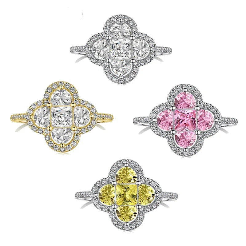 Leuchtender Kleeblatt-Ring aus Kristallen Gold