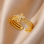 Dreifach-Kreuz-Ring Christlich Damen Gold