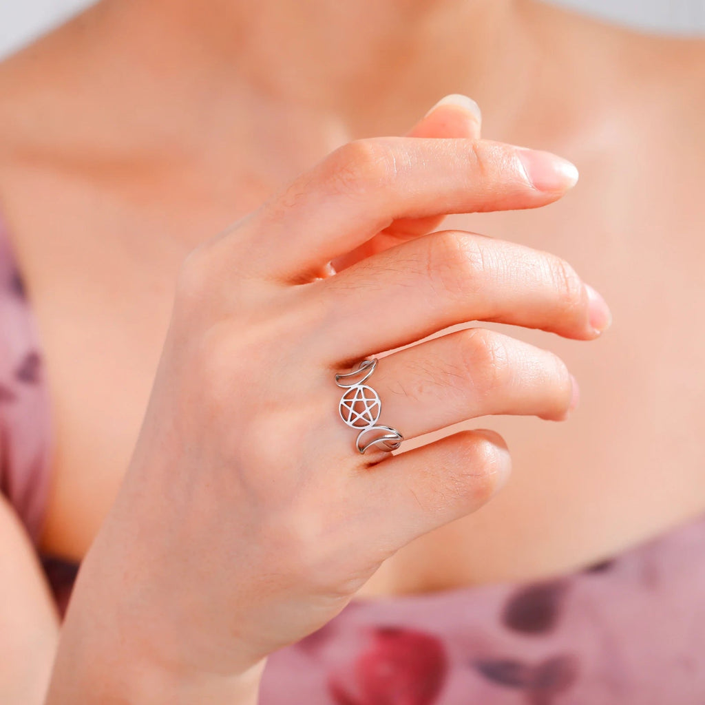 Feiner Dreifachmond-Ring Hexerei Frau Wicca Silber A