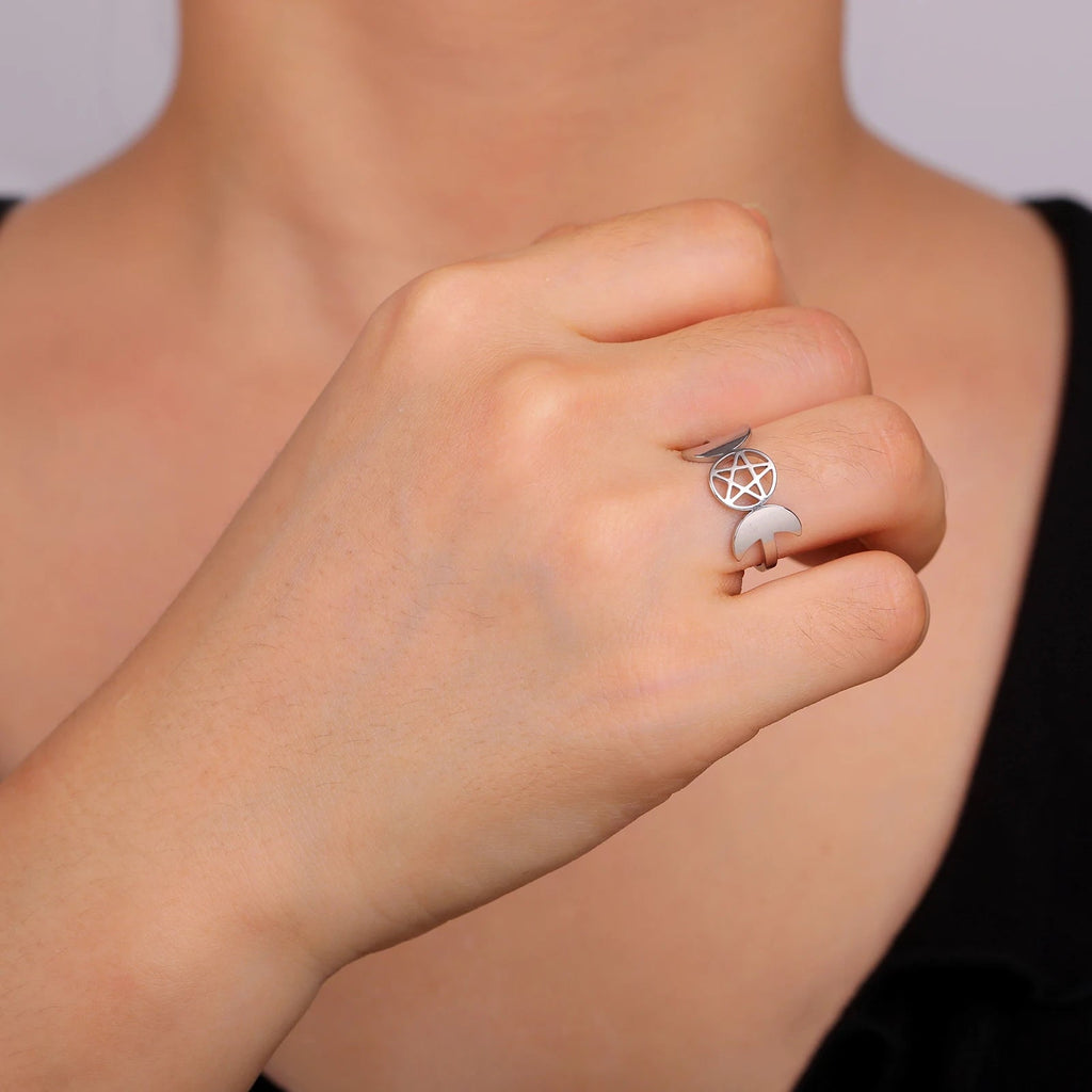 Feiner Dreifachmond-Ring Hexerei Frau Wicca Silber A