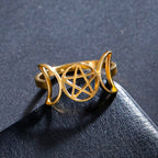 Feiner Dreifachmond-Ring Hexerei Frau Wicca Gold B