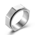 Bague unisexe anti-stress rotative hexagonale argent