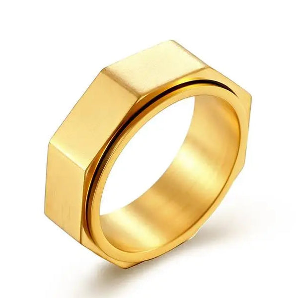 Bague unisexe anti-stress rotative hexagonale or