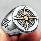 Vintage Kompass Rosenring für Herren silber und gold