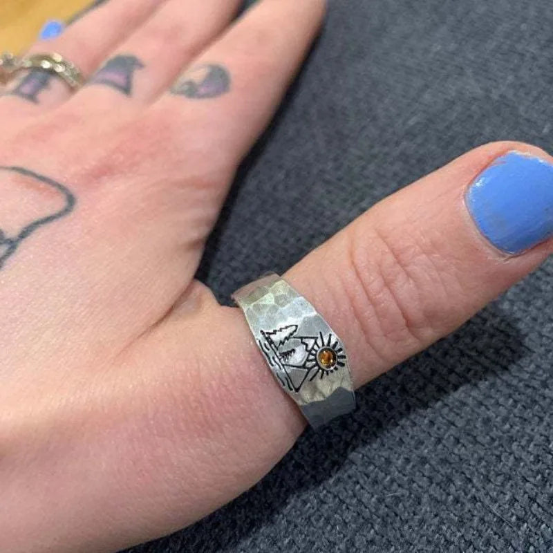 Vintage Ring Berge und Sonne