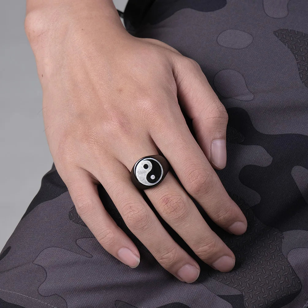 Yin Yang Ring für Herren Schwarz