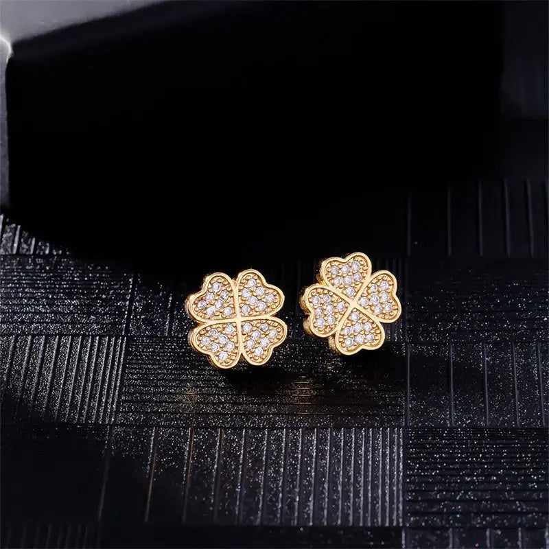 Ohrstecker mit 4-Blatt-Klee aus Zirkon Gold