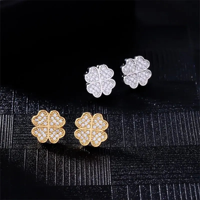 Ohrstecker mit 4-Blatt-Klee aus Zirkon Gold