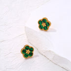 Ohrstecker mit grünem 5-Blatt-Klee