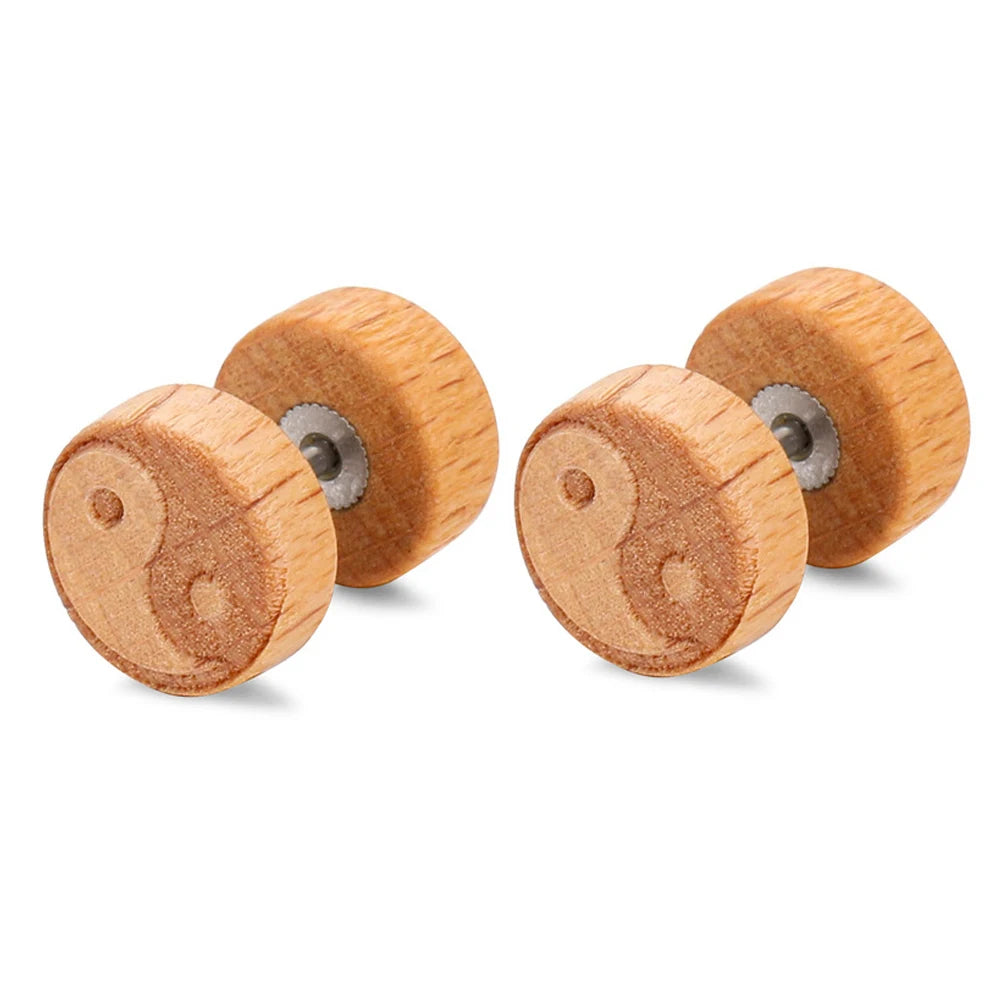 Ohrringe Stecker aus Holz Yin Yang beige