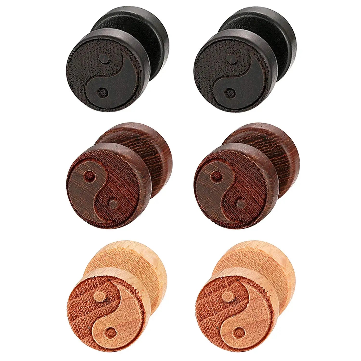 Ohrringe Stecker aus Holz Yin Yang schwarz