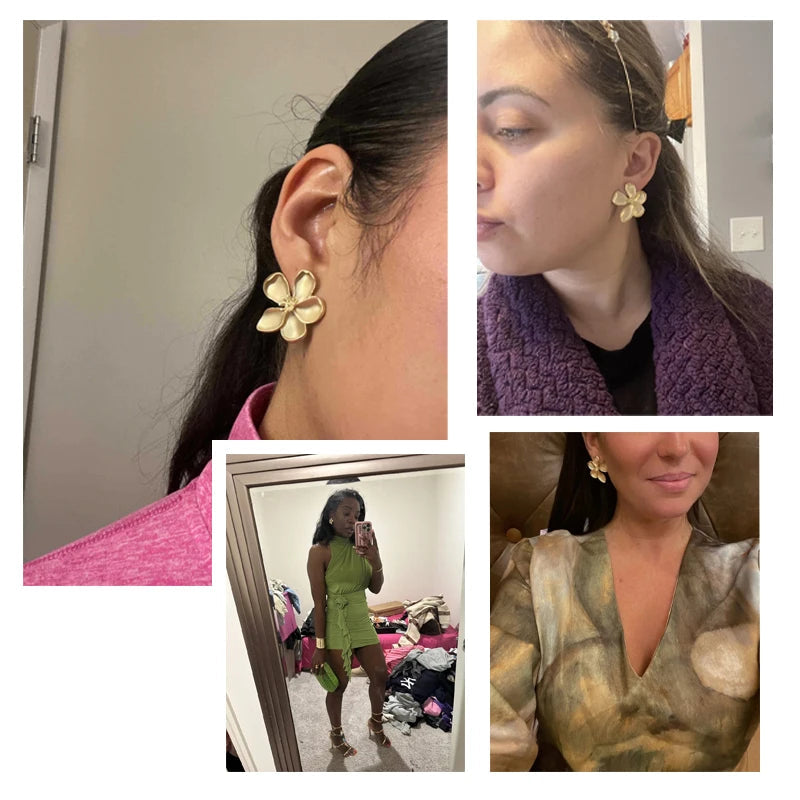 Große goldene Ohrstecker in Blumenform