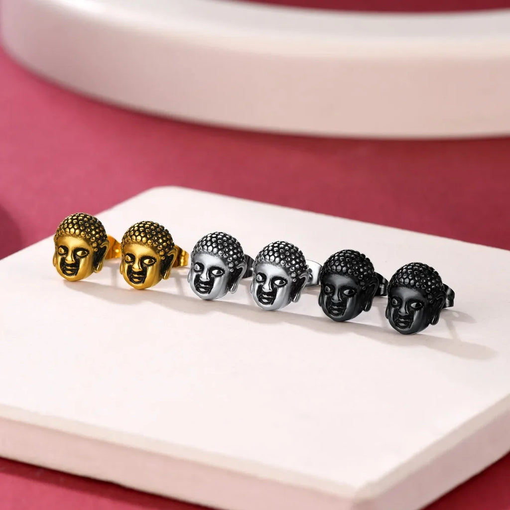 Ohrstecker Buddha-Kopf schwarz
