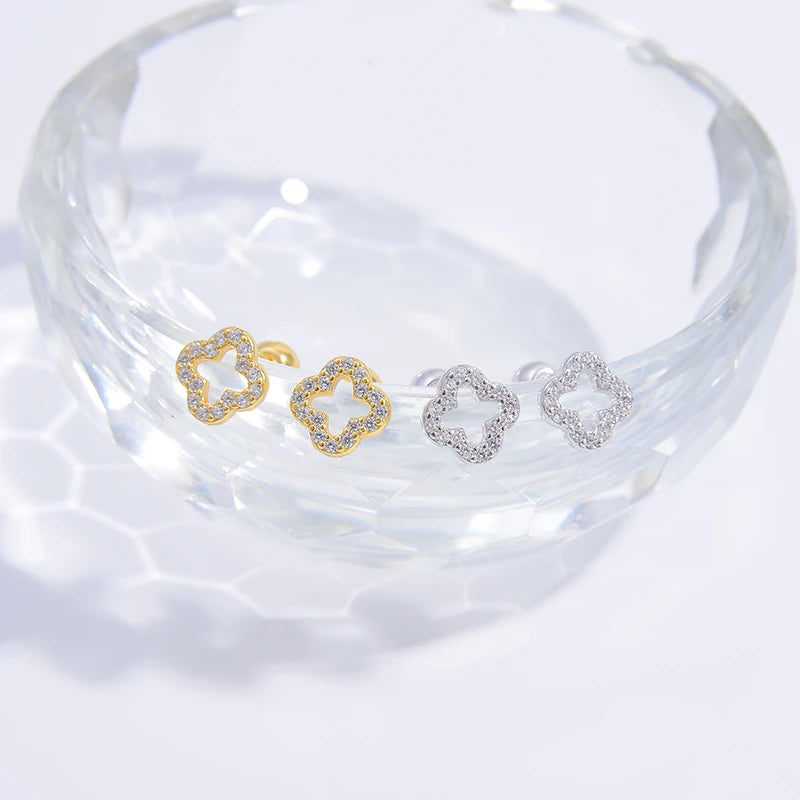 Ohrstecker Kleeblatt mit 4 Blättern Gold