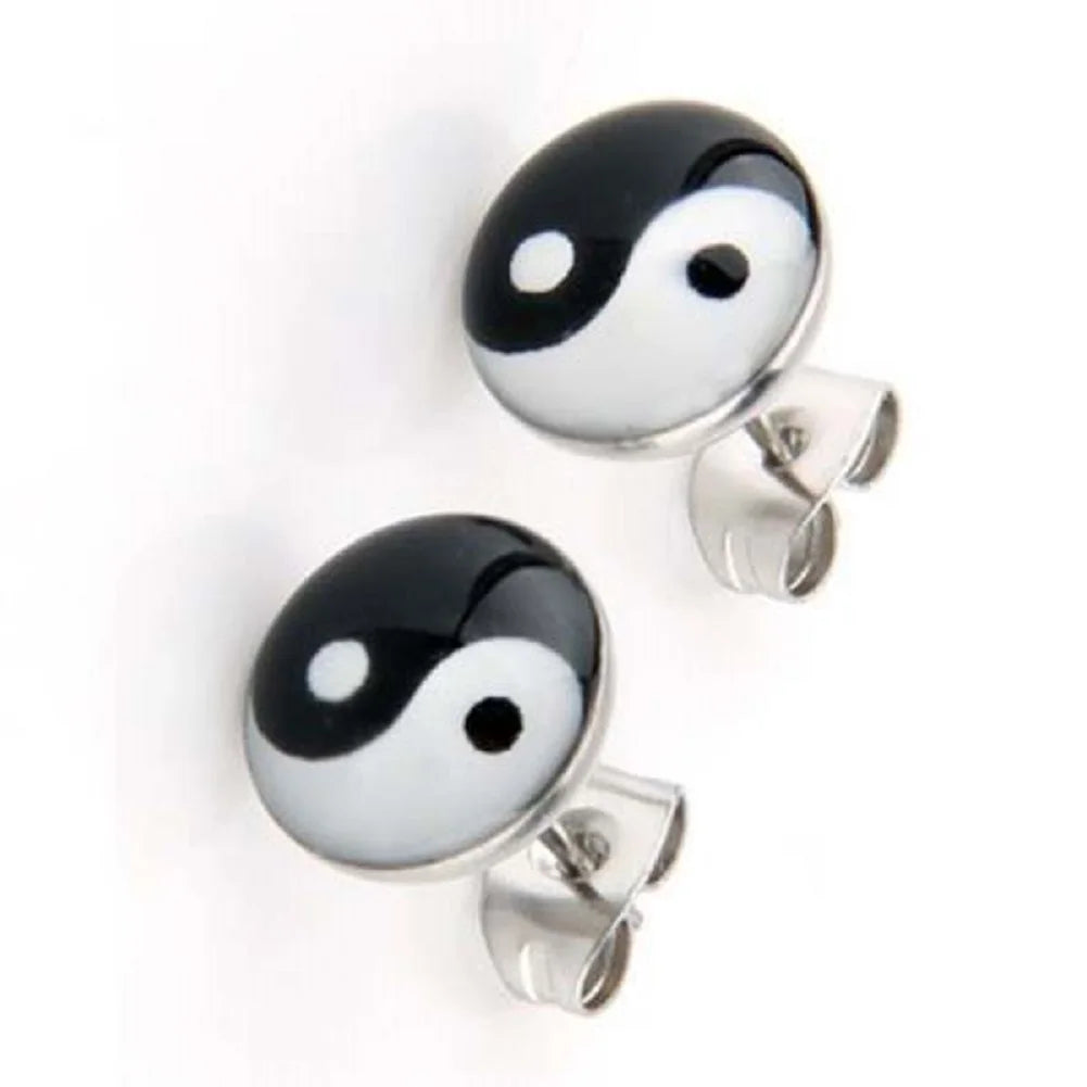 Ohrringe Stecker Yin Yang Schwarz und Weiß