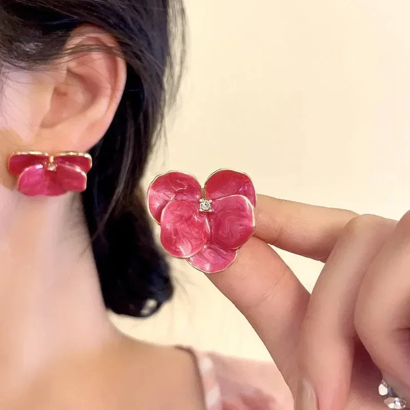 Ohrstecker Blume Vier Blütenblätter rot