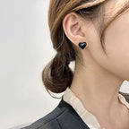 Ohrringe Herz Stecker Damen schwarz