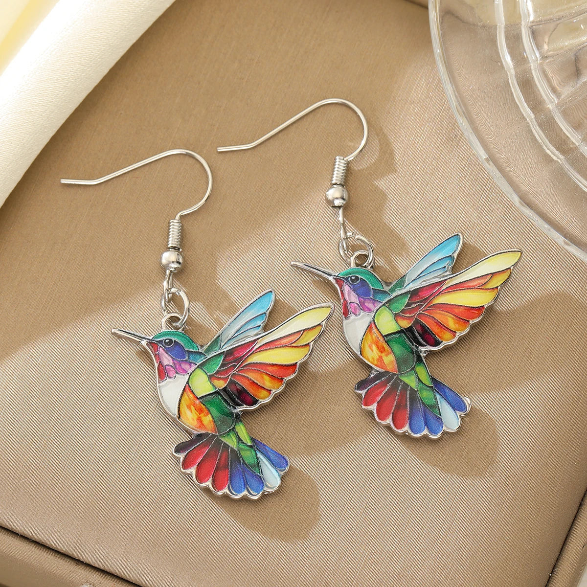 Boucles d'oreilles colibri arc-en-ciel