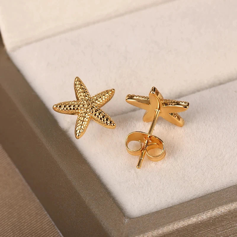 Muschelohringe für Damen, Seestern, Gold