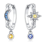 Boucles d'oreilles créoles asymétriques lune et soleil