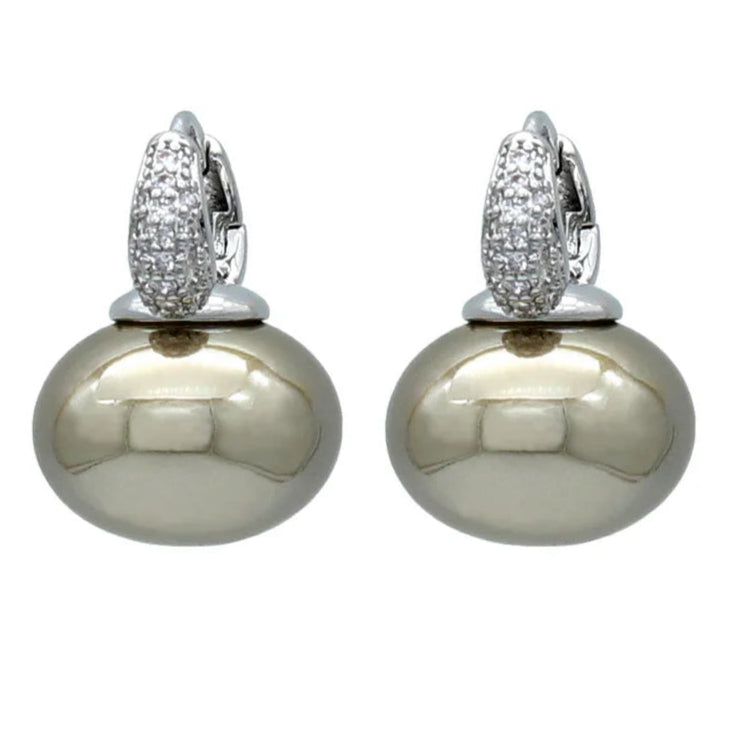 Creolen-Ohrringe mit blauer Perle und Zirkon in Silber und Beige