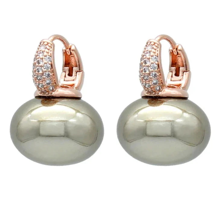 Creolen-Ohrringe mit blauer Perle und Zirkon in Gold und Beige