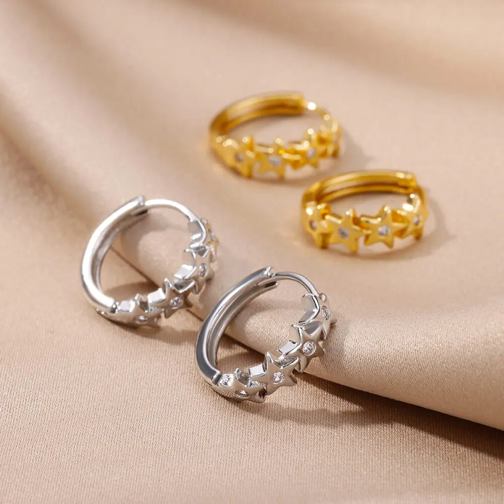 Creolen-Ohrringe mit Sternen und Zirkonia in Silber