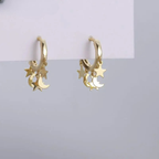 Creolen-Ohrringe mit hängenden Sternen und Monden in Gold