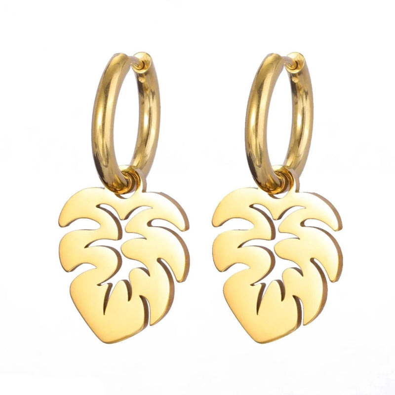 Creolen Ohrringe Palmenblatt Gold