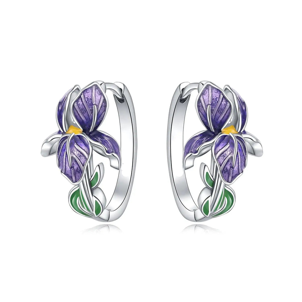 Creolen-Ohrringe mit violetter Irisblüte