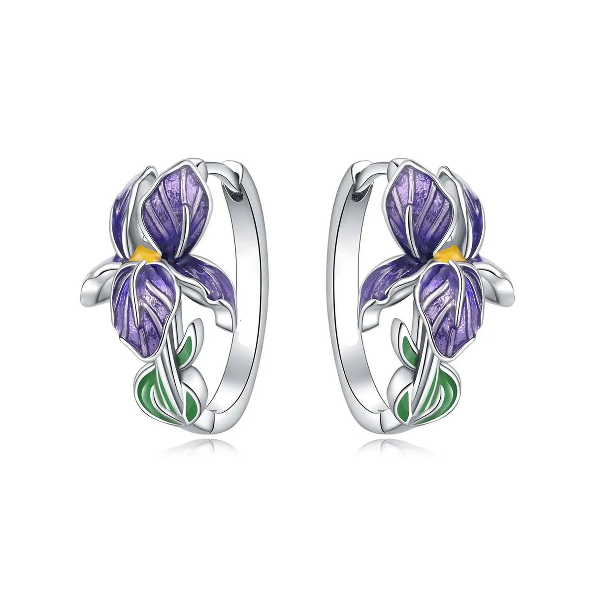 Creolen-Ohrringe mit violetter Irisblüte