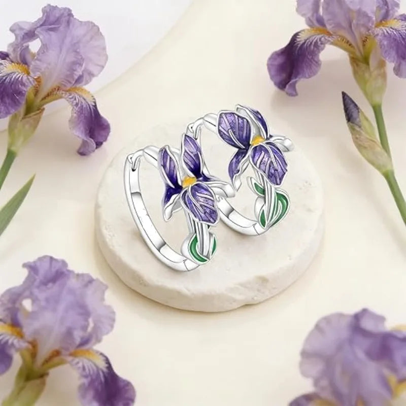 Creolen-Ohrringe mit violetter Irisblüte