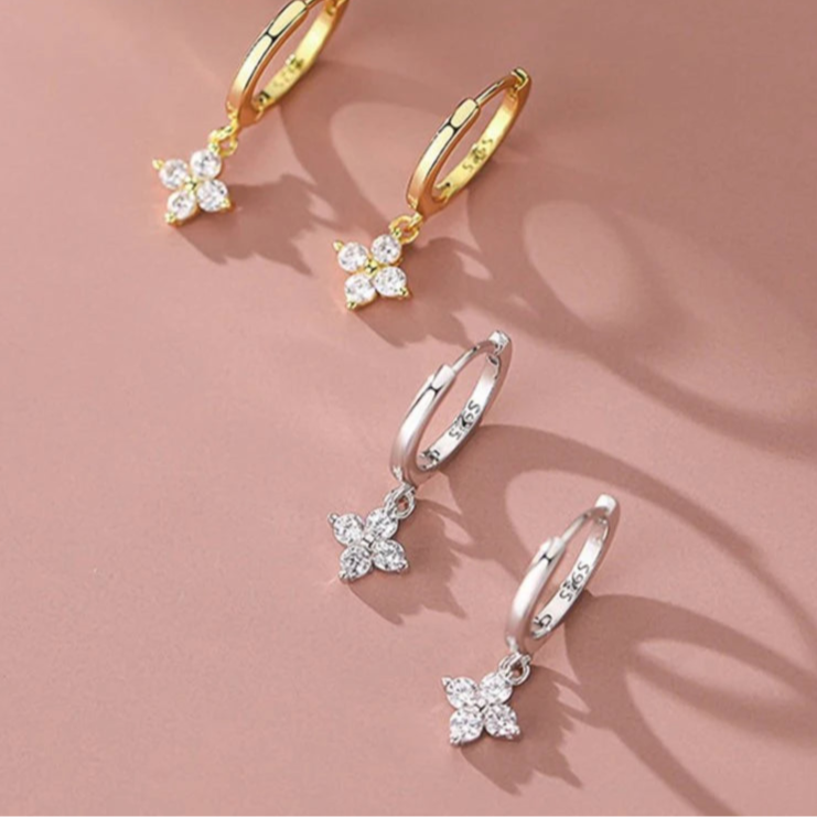 Creolen-Ohrringe Blume Zirkon Silber