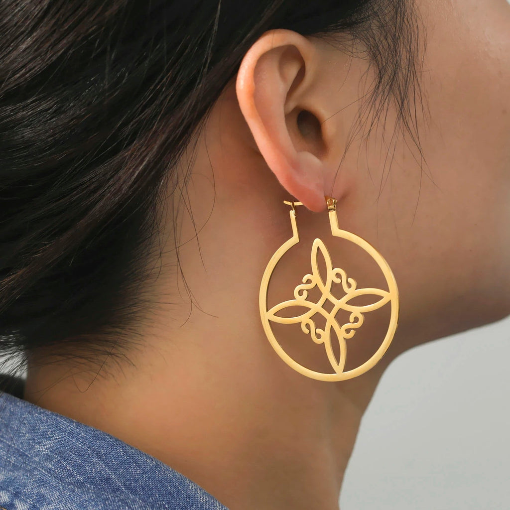 Creolen-Ohrringe Hexenknoten Schutz Frau Wicca Gold