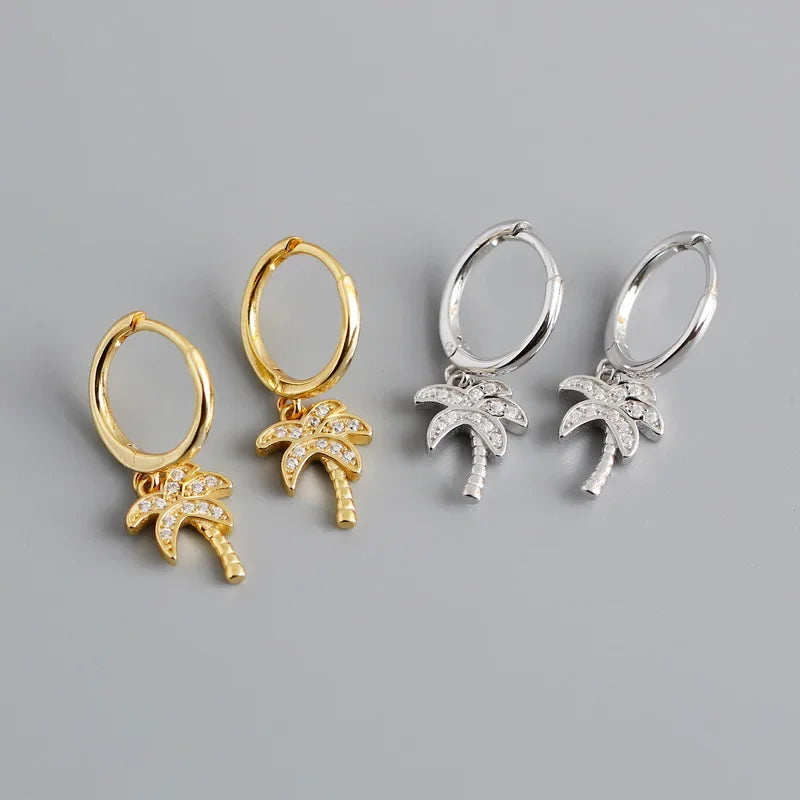Creolen-Ohrringe Palme mit Zirkon silber