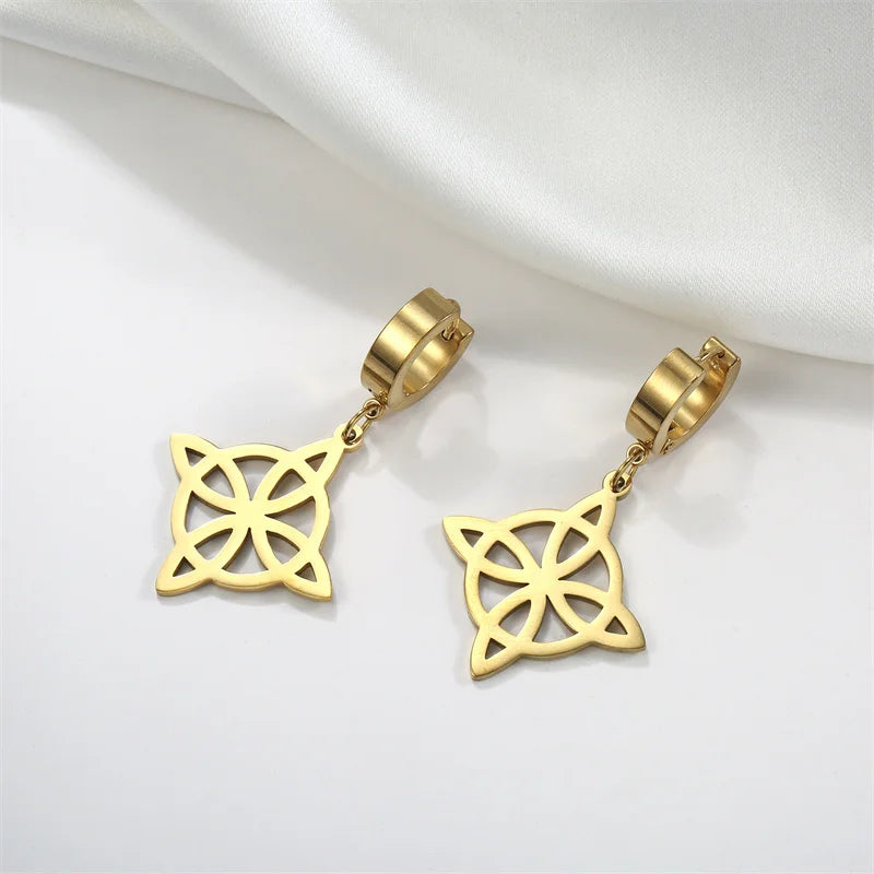 Hängende Creolen-Ohrringe Hexenknoten Schutz Frau Wicca gold