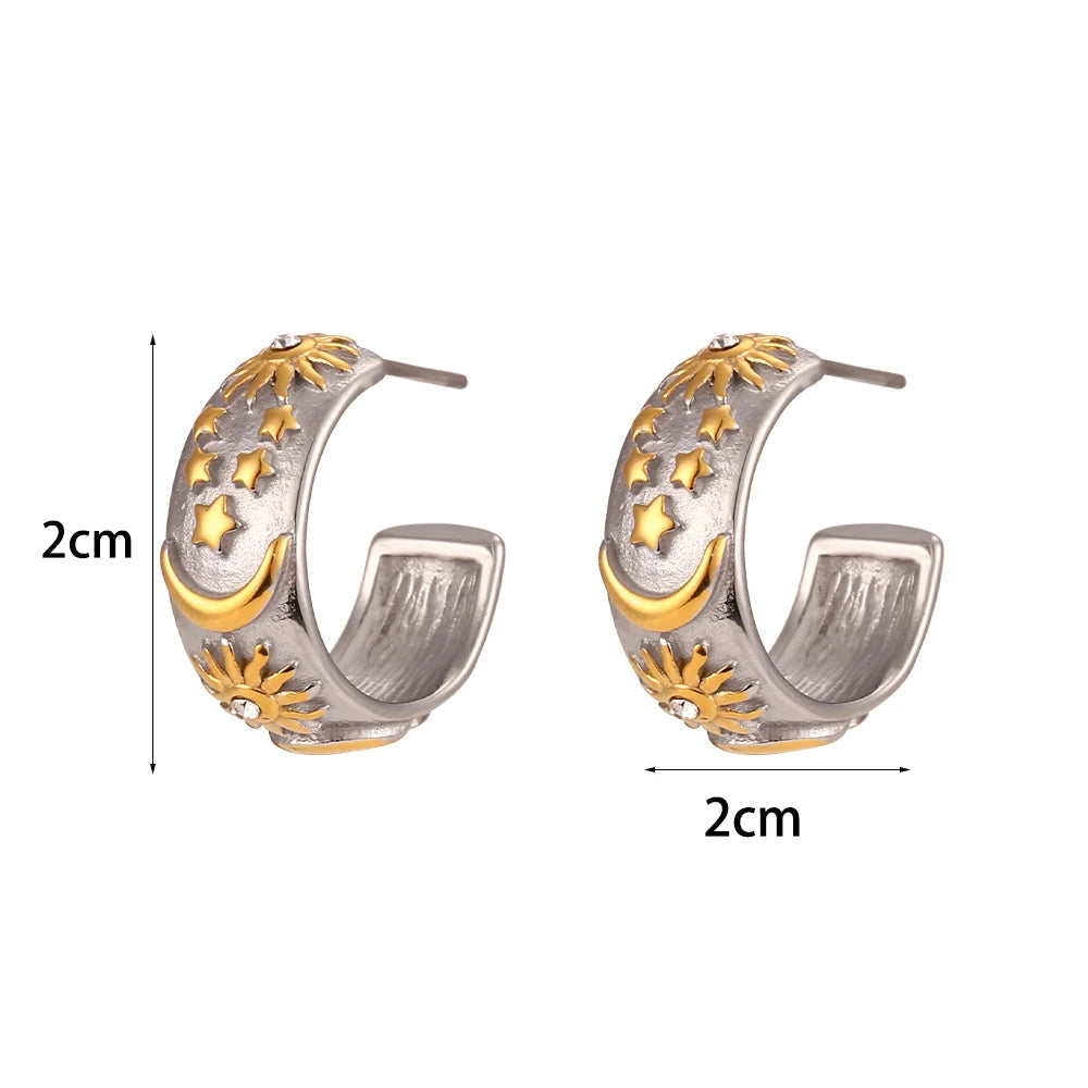 Retro Sonnen Creolen Ohrringe Silber