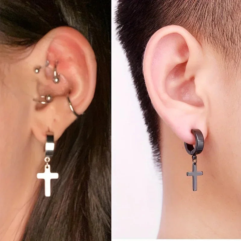 Kreuz-Ohrringe für Herren und Damen in Schwarz Silber