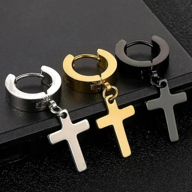 Kreuz-Ohrringe für Herren und Damen in Schwarzgold Silber