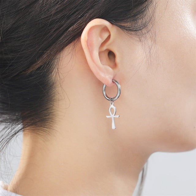 Ägyptische Ohrringe Ankh-Kreuz für Damen Silber