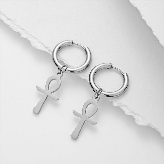 Ägyptische Ohrringe Ankh-Kreuz für Damen Silber