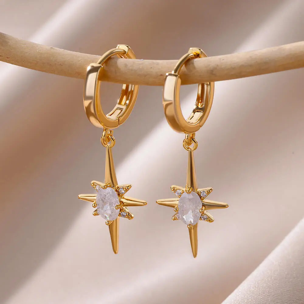 Damenohrringe Creolen Stern und Zirkon