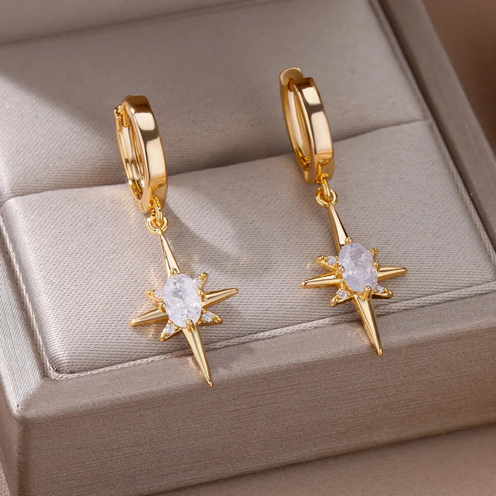 Damenohrringe Creolen Stern und Zirkon