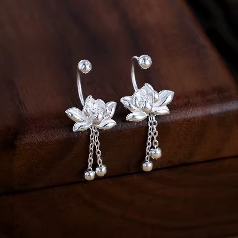 Ohrringe Damen Hängend Lotusblume Versilbert 