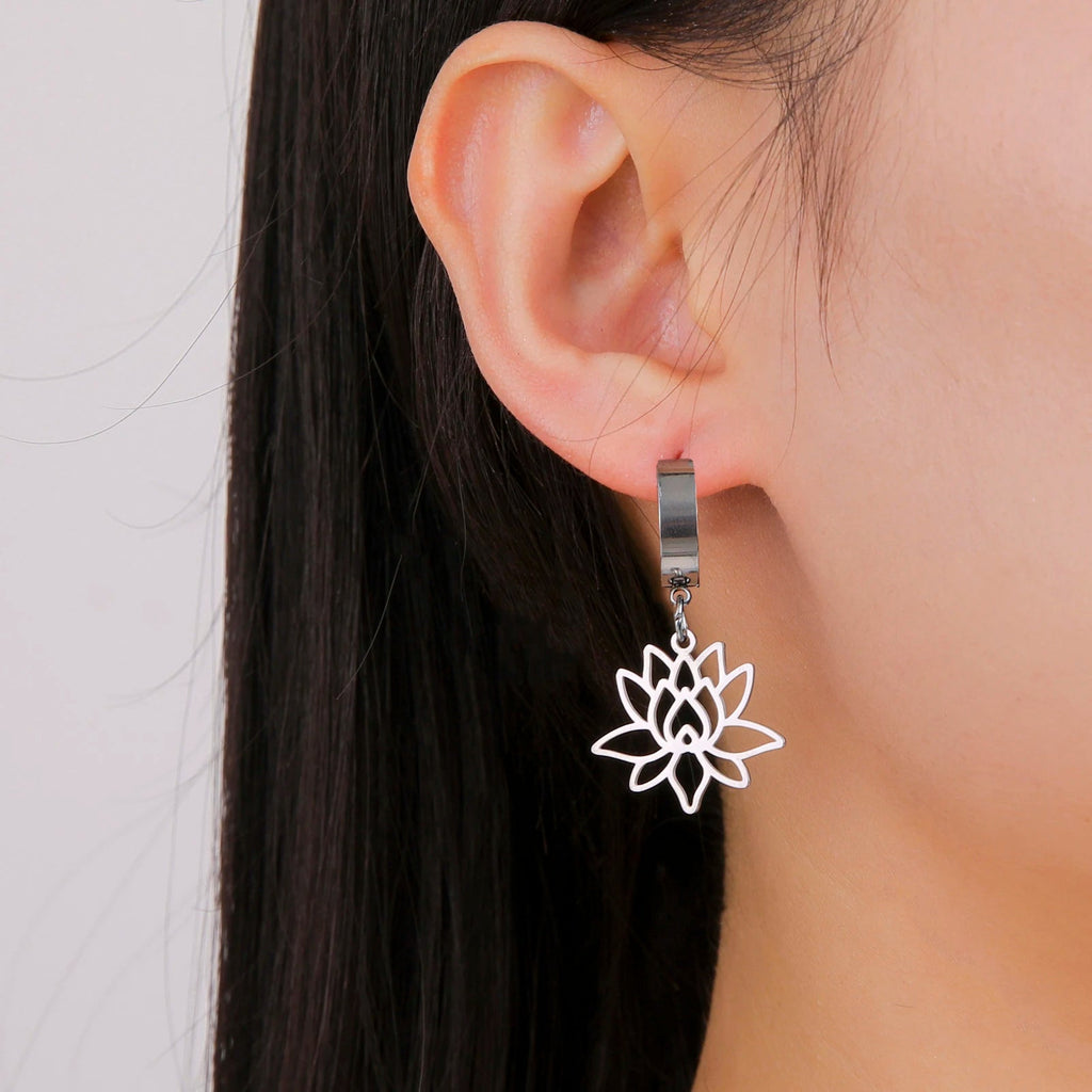 Damenhänger Lotusblume Zen Ohrringe Silber