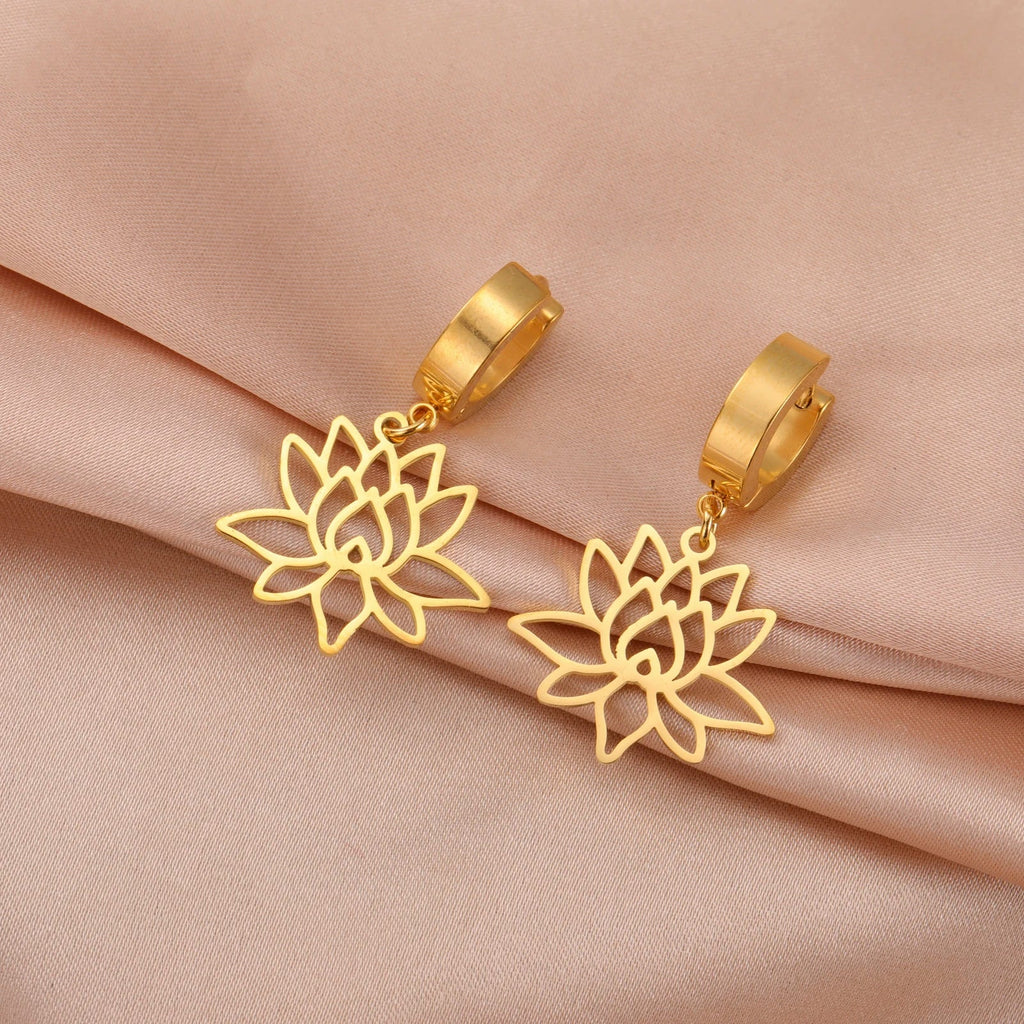 Damenhänger Lotusblume Zen Ohrringe Gold