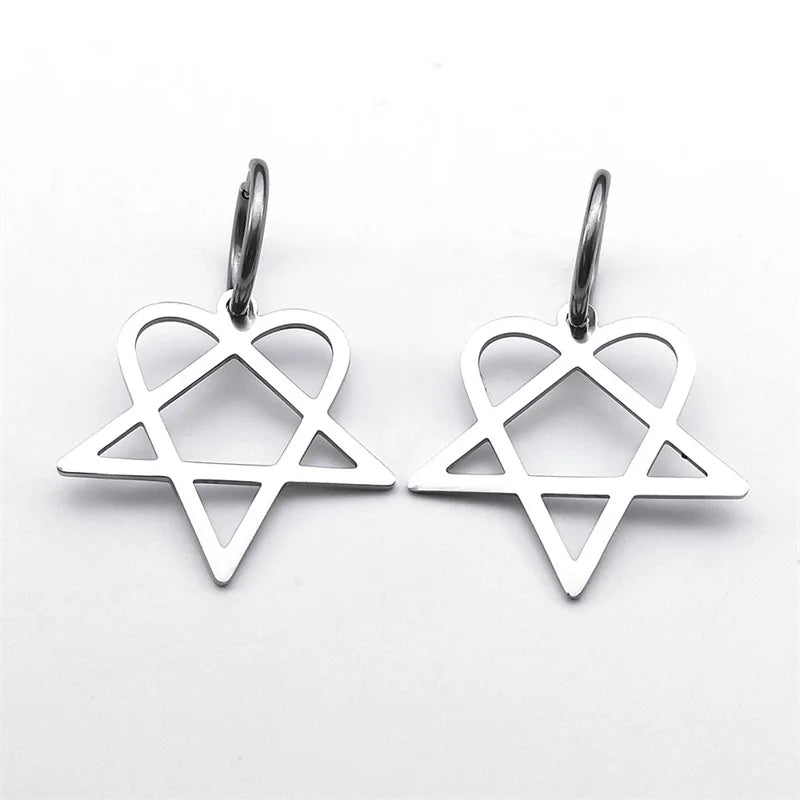 Gothische Ohrringe "Heartagram" Herz Pentagramm silber