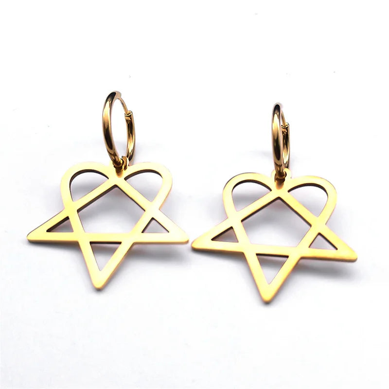 Gothische Ohrringe "Heartagram" Herz Pentagramm gold