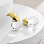 Ohrstecker Tropfenform transparent Gold