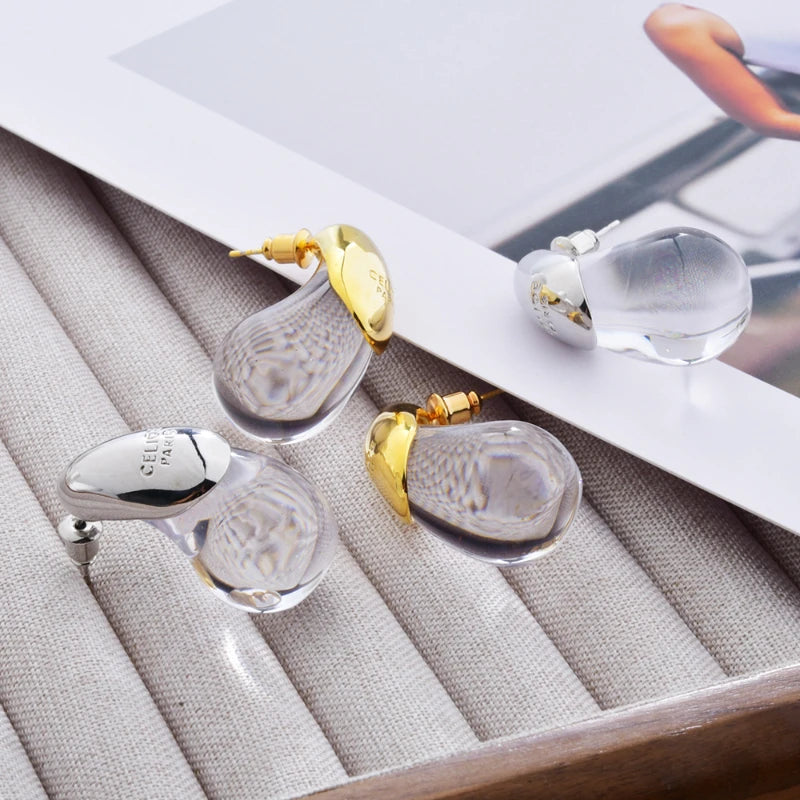 Ohrstecker Tropfenform transparent Gold